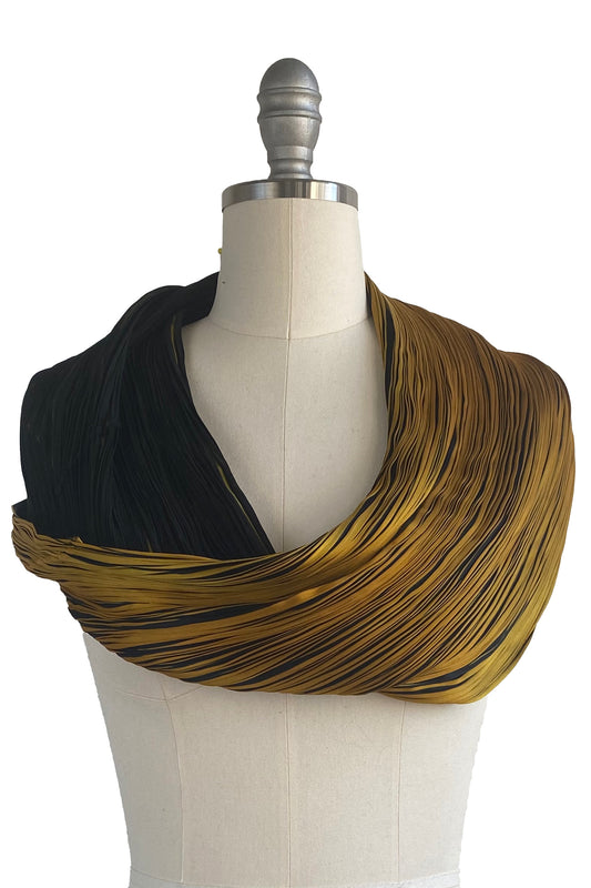 Shibori Pleated Silk Cowl - Black & Gold