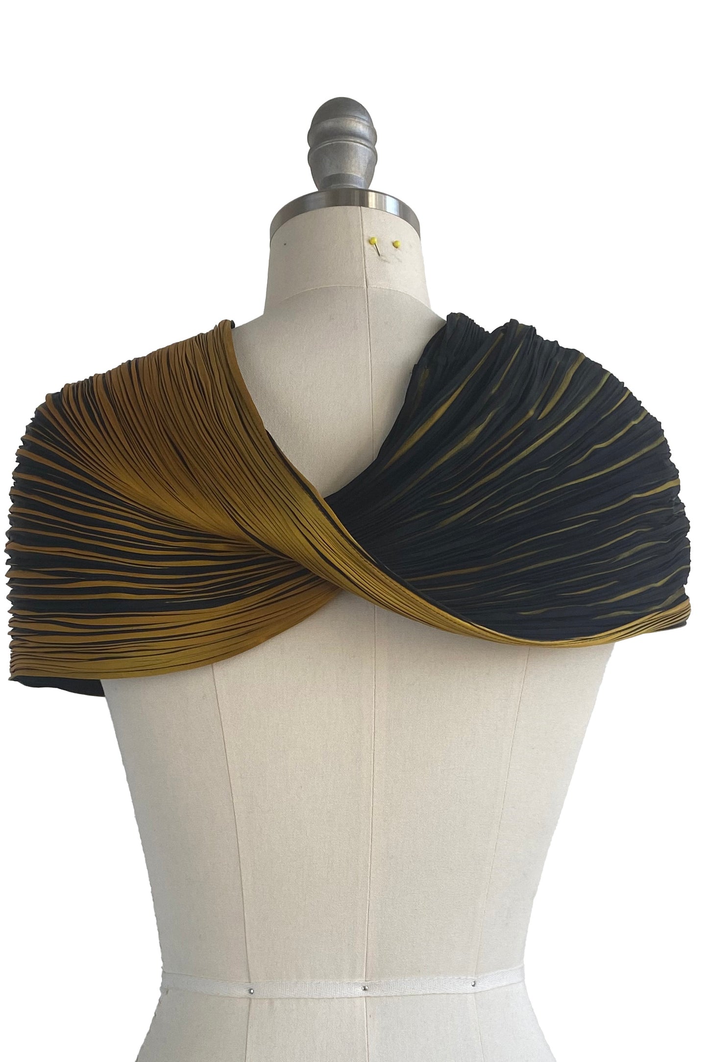 Shibori Pleated Silk Cowl - Black & Gold