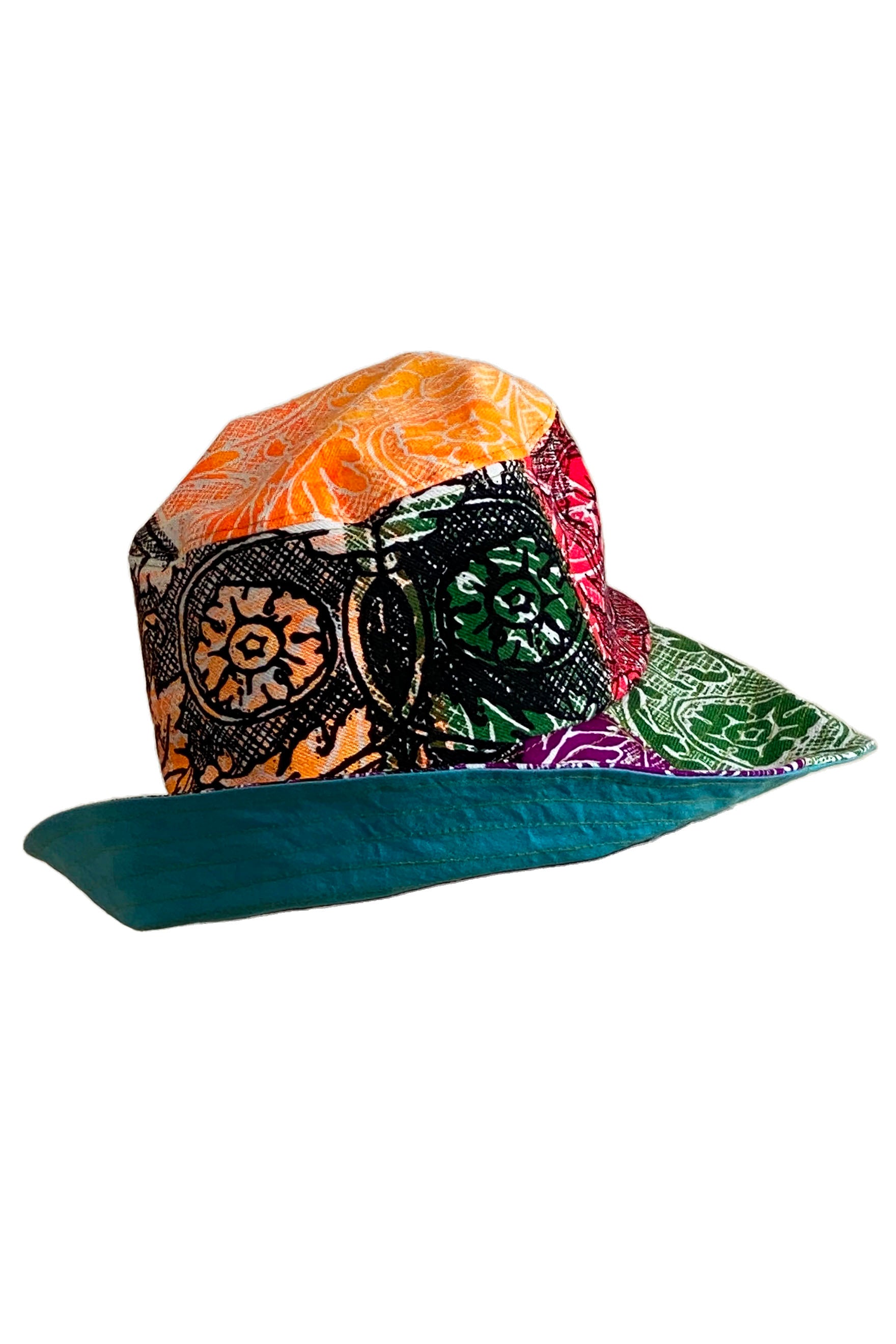 Bucket Hat w/ Patchwork Print - Neon Multi