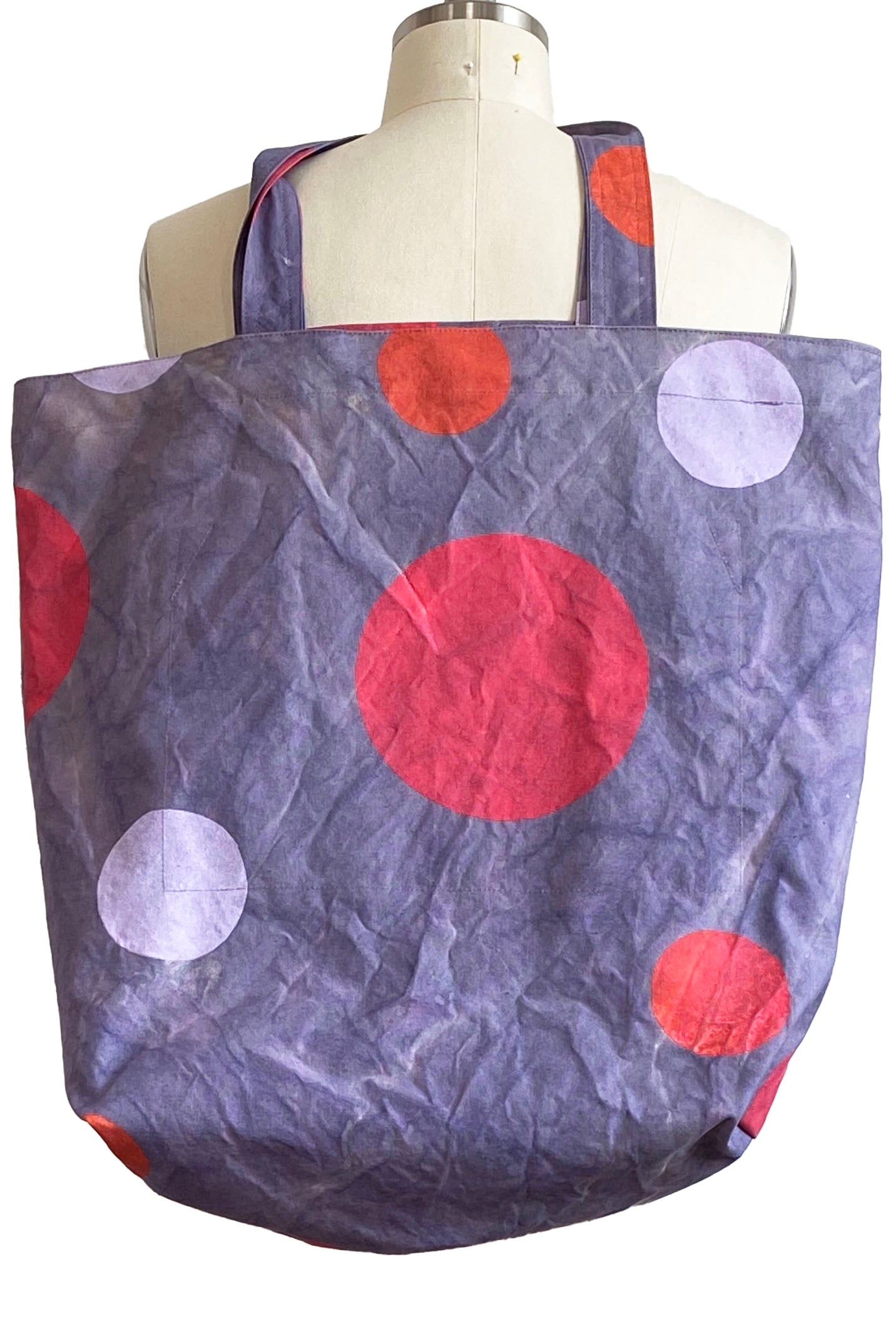 Hand Dyed & Printed Canvas Tote - Purple Dot Print