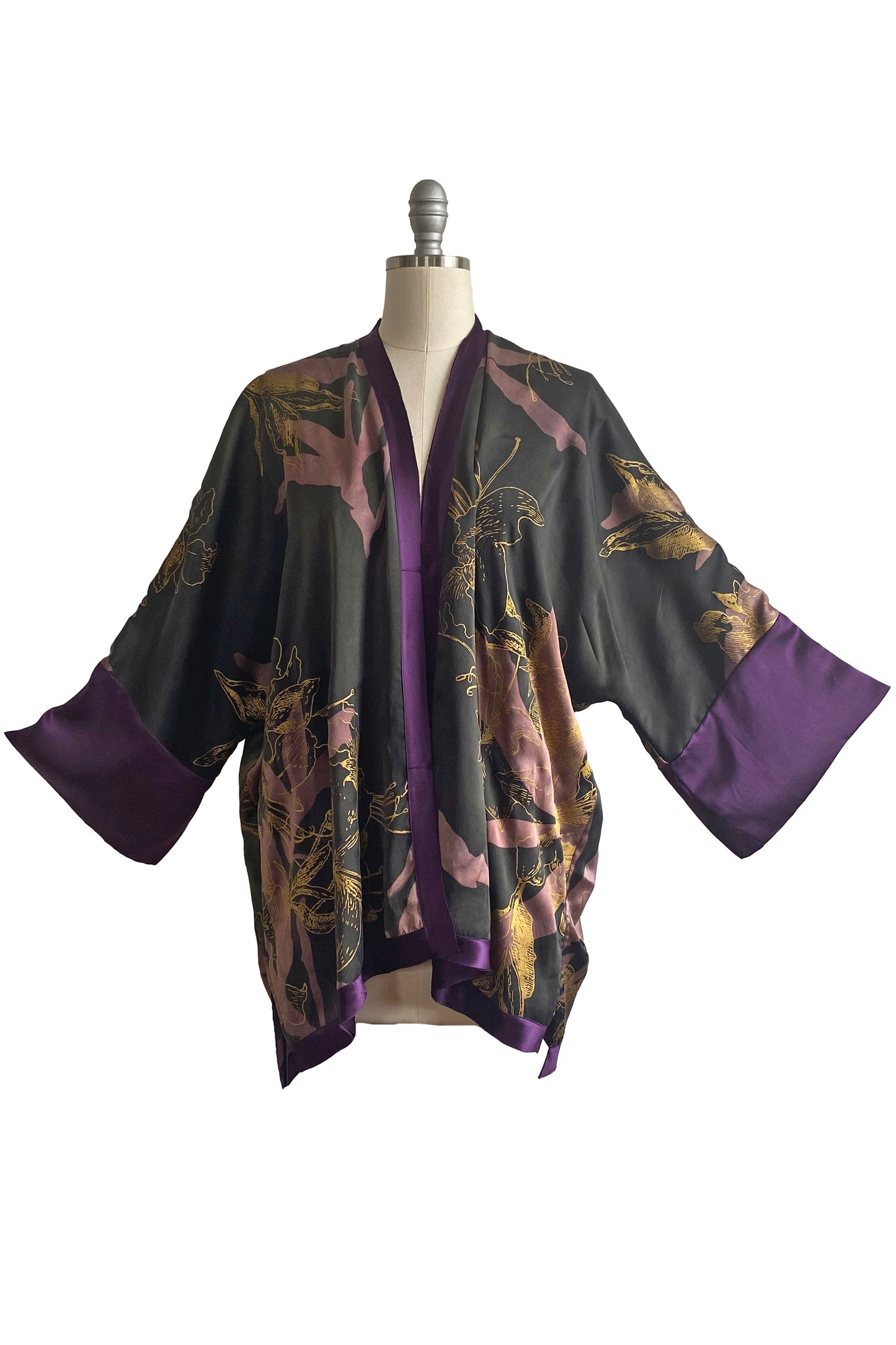 Lucianne Kimono w/ Azalea Print - Dark Umber w/ Purple