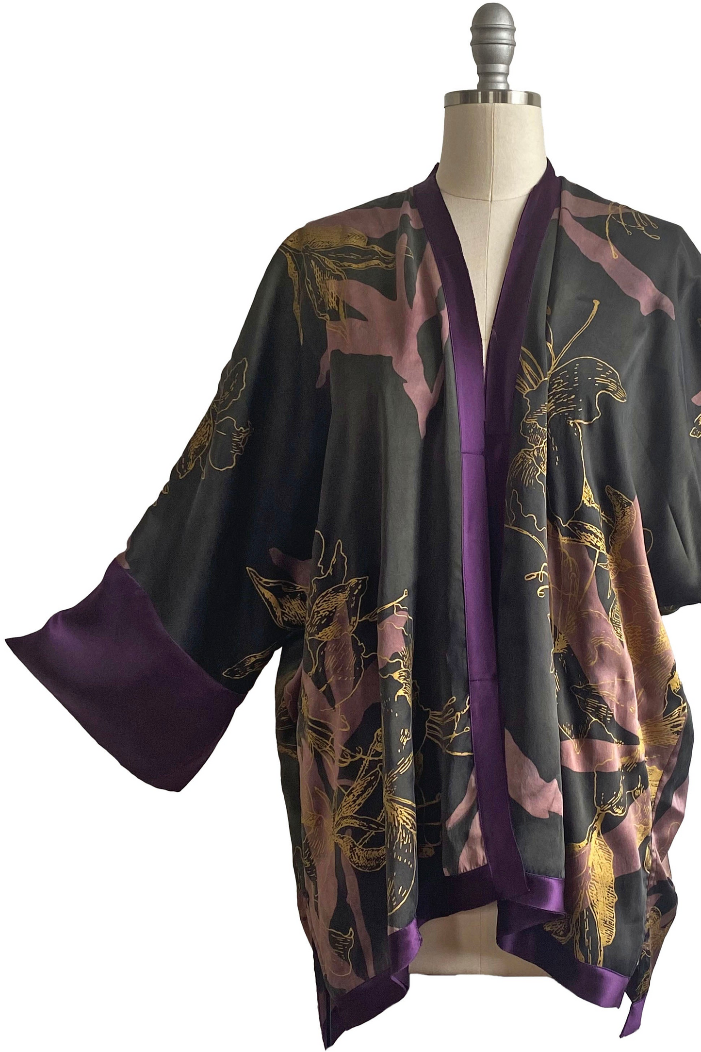 Lucianne Kimono w/ Azalea Print - Dark Umber w/ Purple