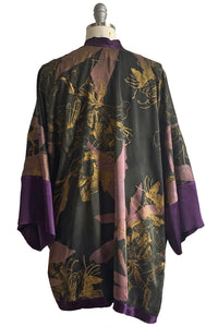 Lucianne Kimono w/ Azalea Print - Dark Umber w/ Purple