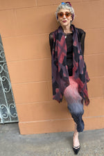 Load image into Gallery viewer, Asymmetrical Wrap Vest - Open Weave Linen w/ Itajime Dye - Black, Red &amp; Purple
