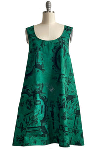 Apron Dress in Cotton - CoC Print - Emerald