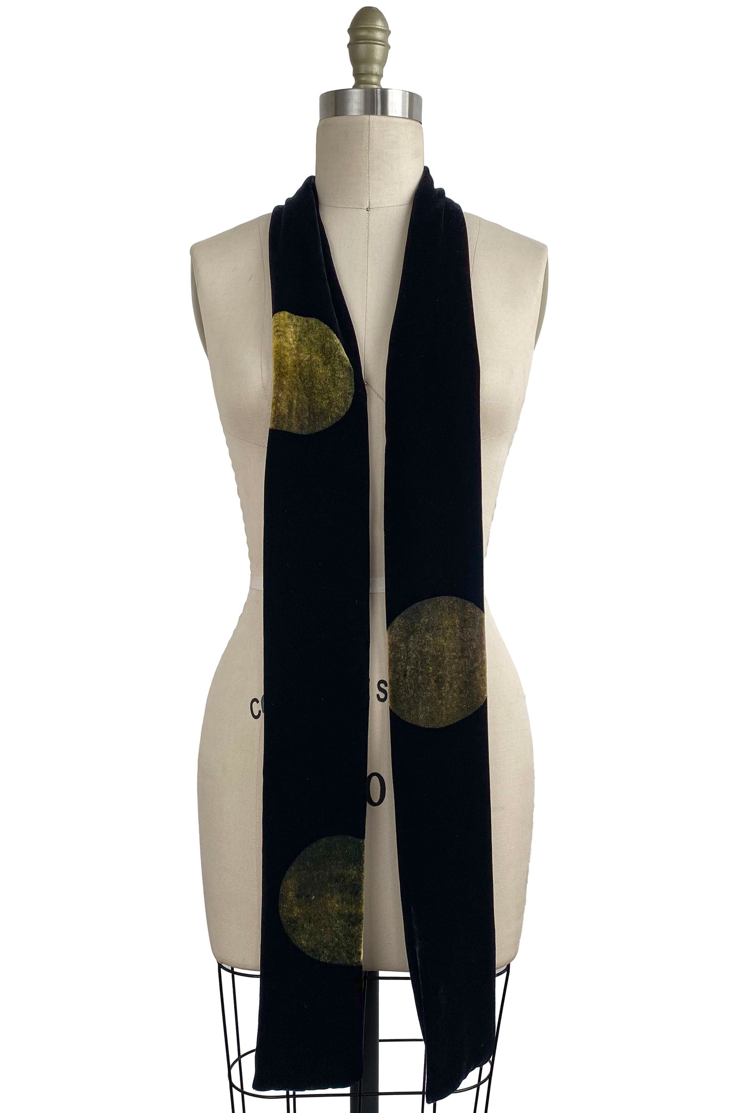 Velvet Scarf w/ Moon Dot Print - Black & Natural