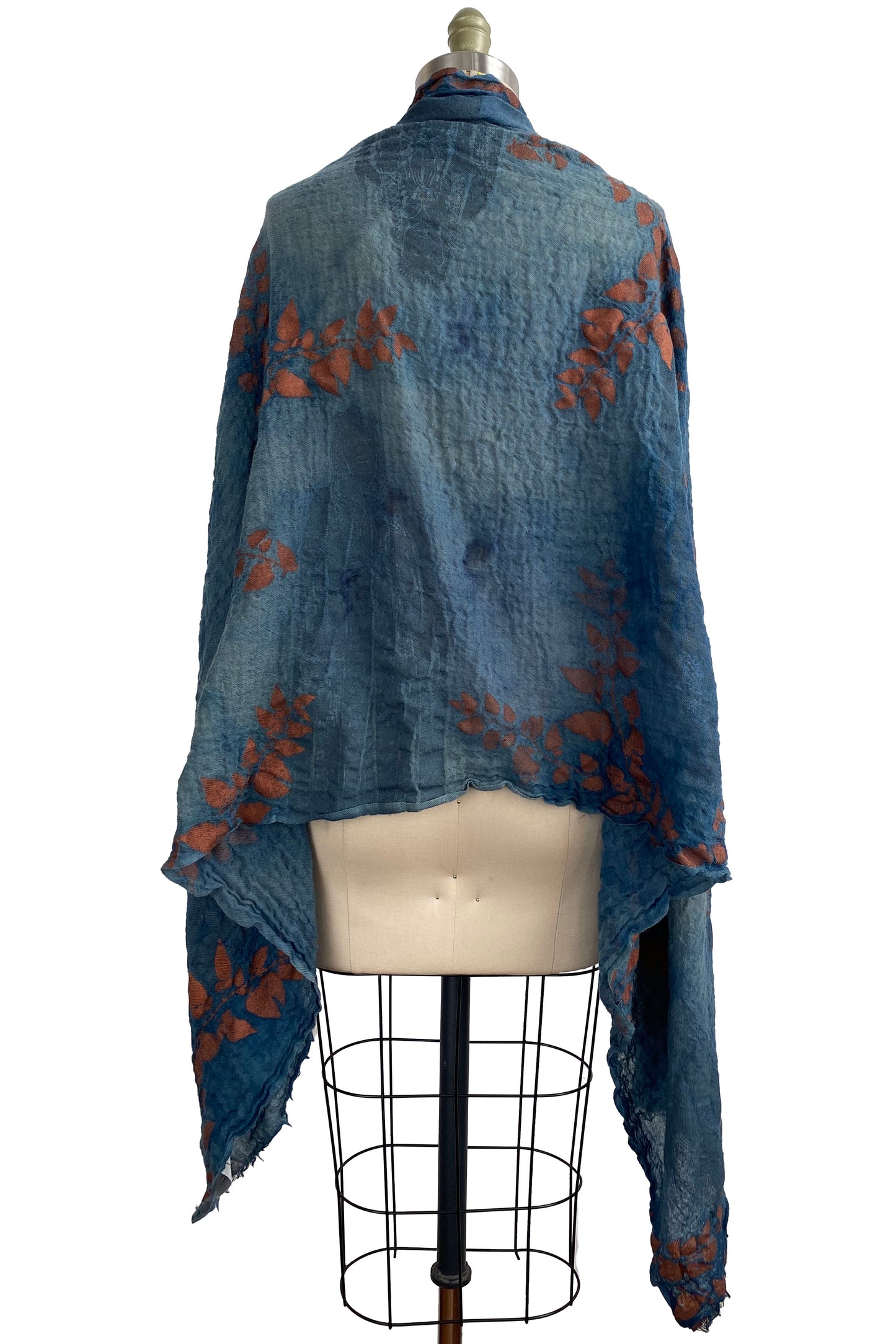 Felted Wool Shawl w/ Vine Print - Indigo