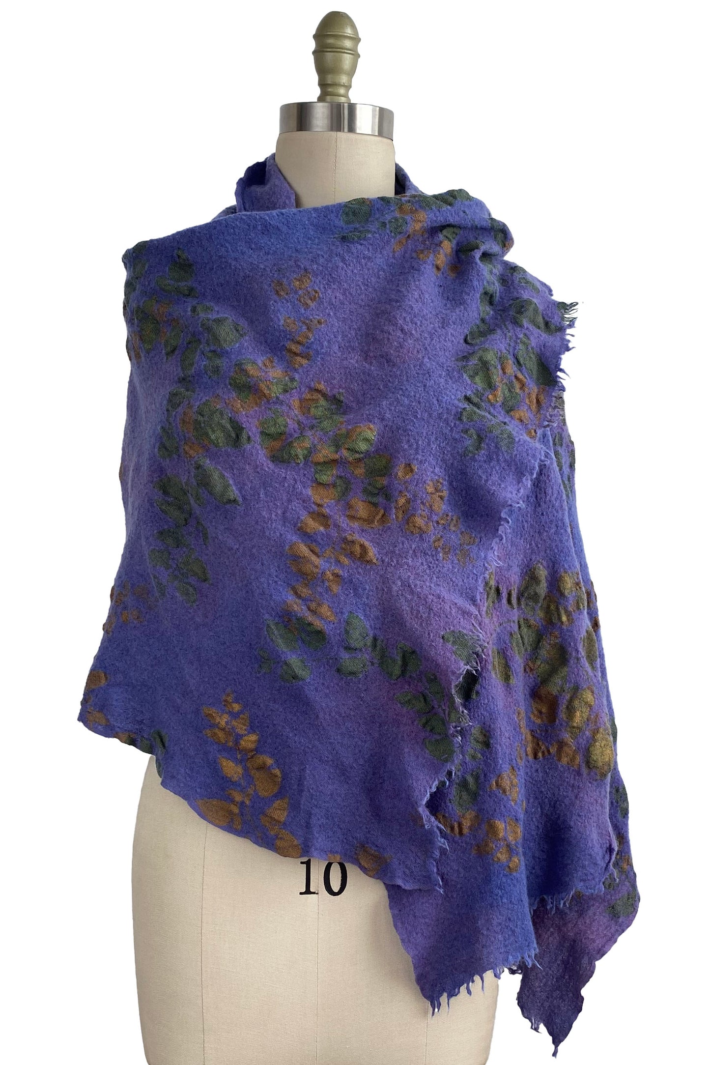 Felted Wool Shawl w/ Vine Print - Purple