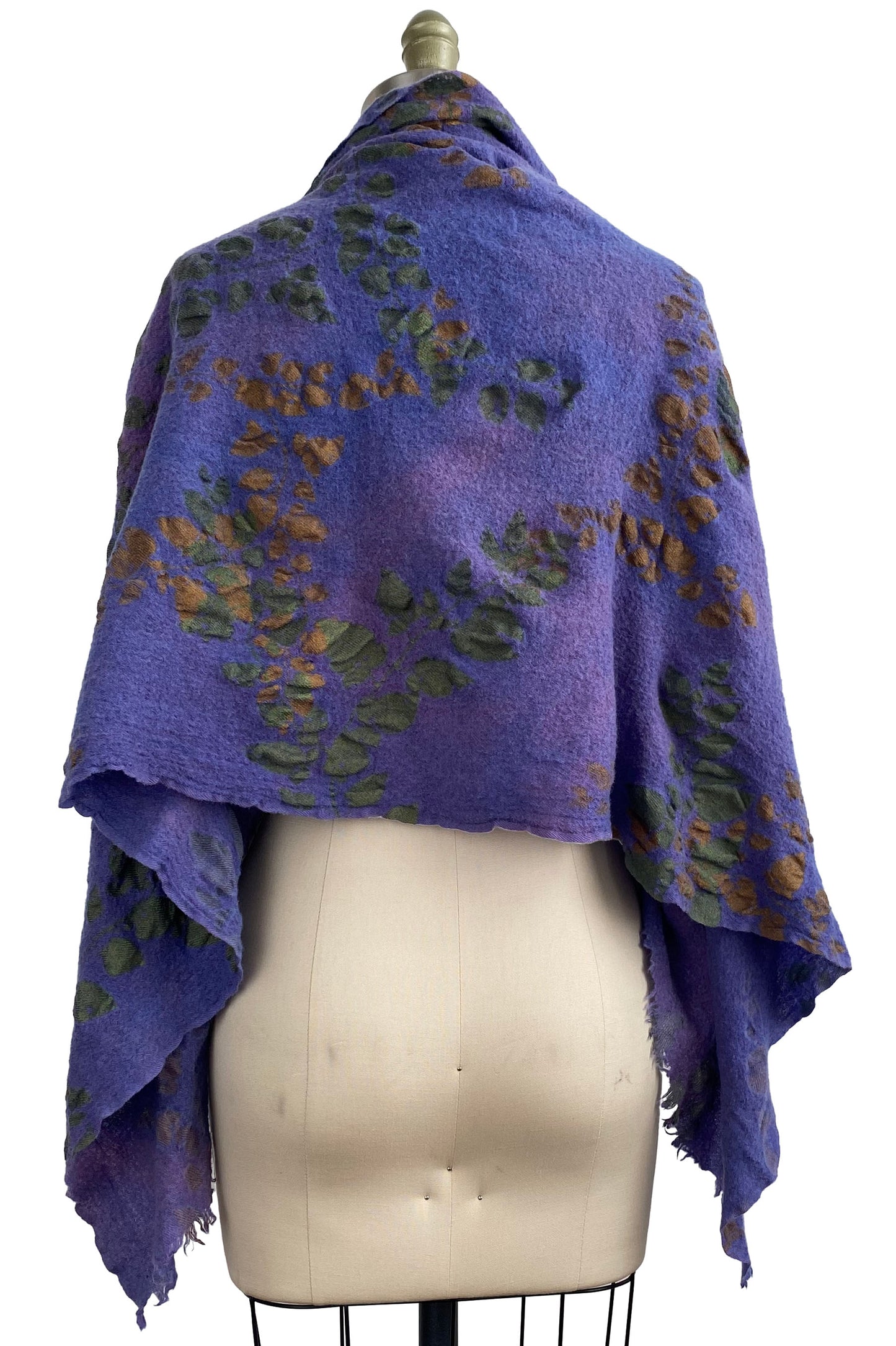 Felted Wool Shawl w/ Vine Print - Purple