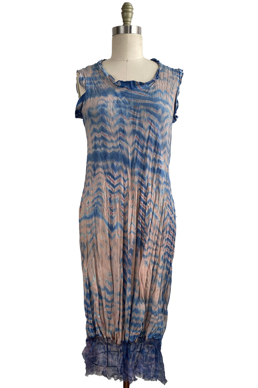 Titania Dress w/ Organza Trim - Shibori Dye Blush & Blue