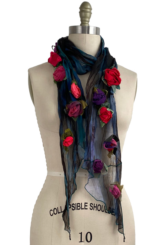 Flower Scarf - Black w/ Red & Purple