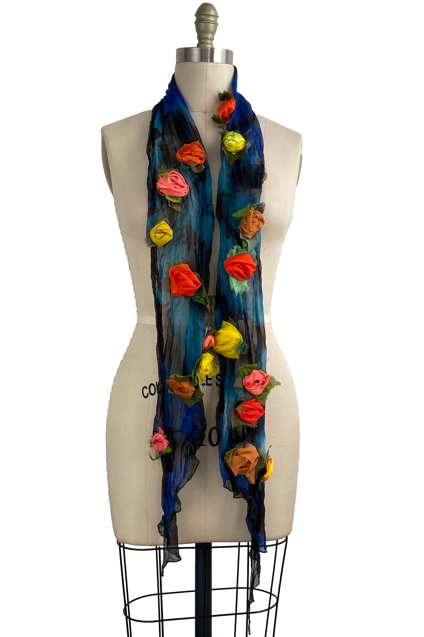 Organza Scarf - Black w/ Turquoise, Yellow & Orange