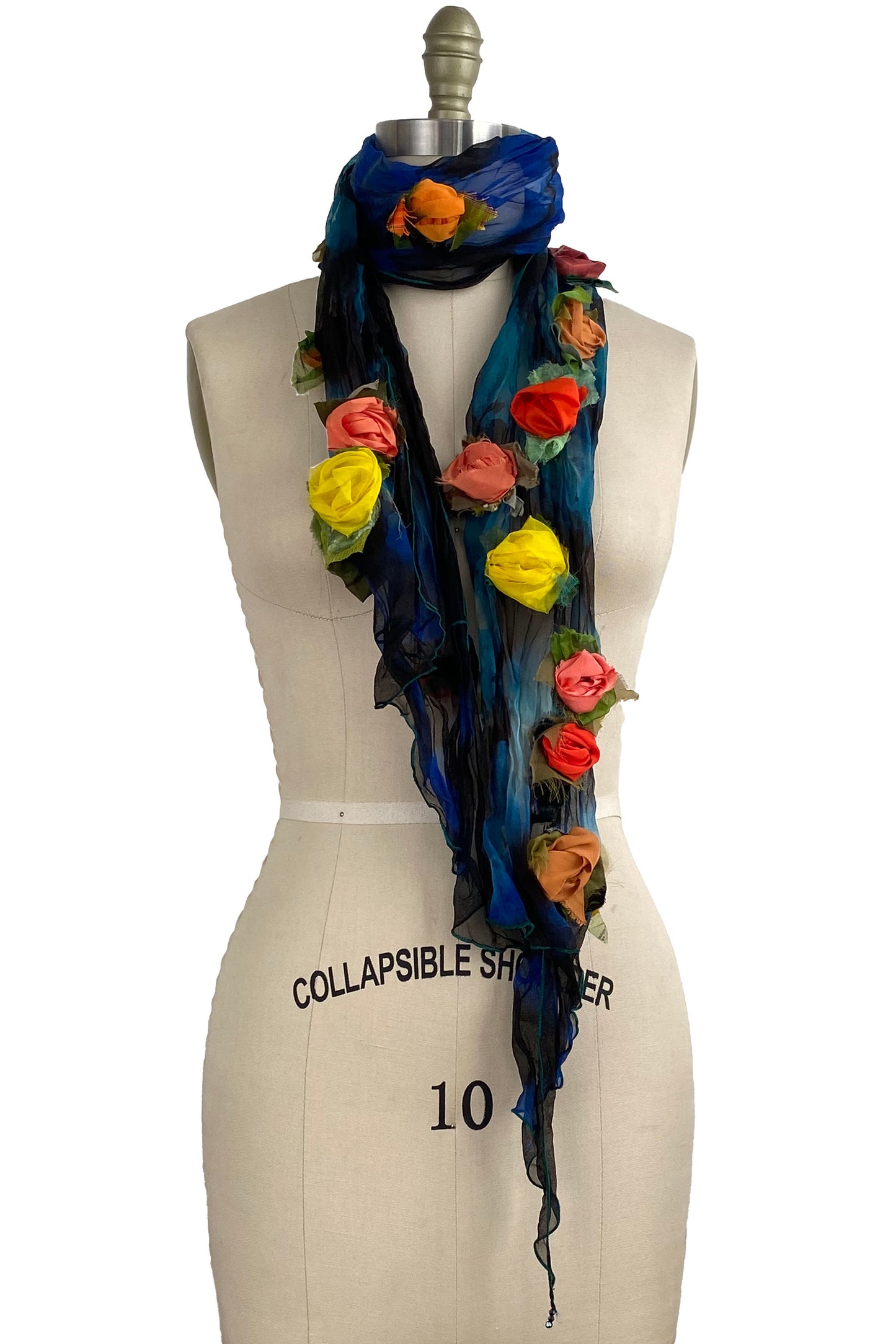 Organza Scarf - Black w/ Turquoise, Yellow & Orange