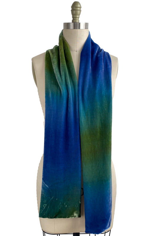 Velvet Scarf w/ Ombre Dye - Green & Blue