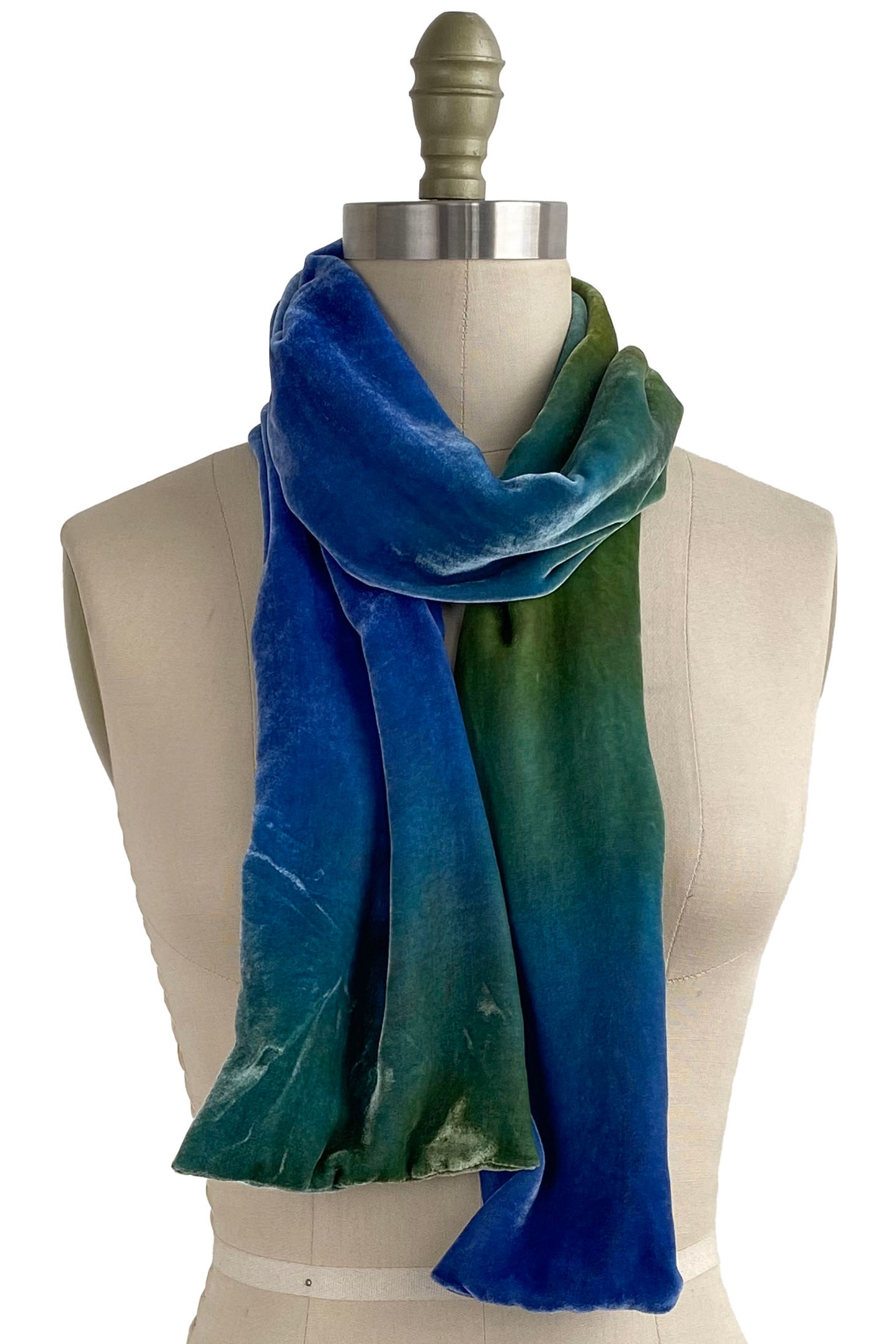 Velvet Scarf w/ Ombre Dye - Green & Blue