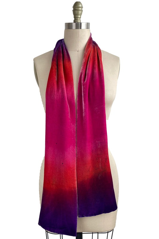 Velvet Scarf w/ Ombre Dye - Red, Pink & Purple