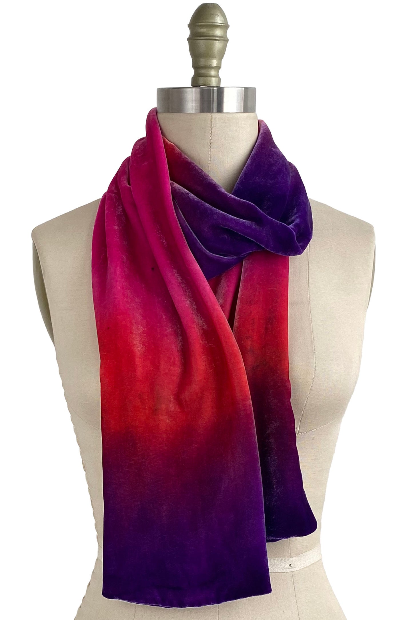 Velvet Scarf w/ Ombre Dye - Red, Pink & Purple