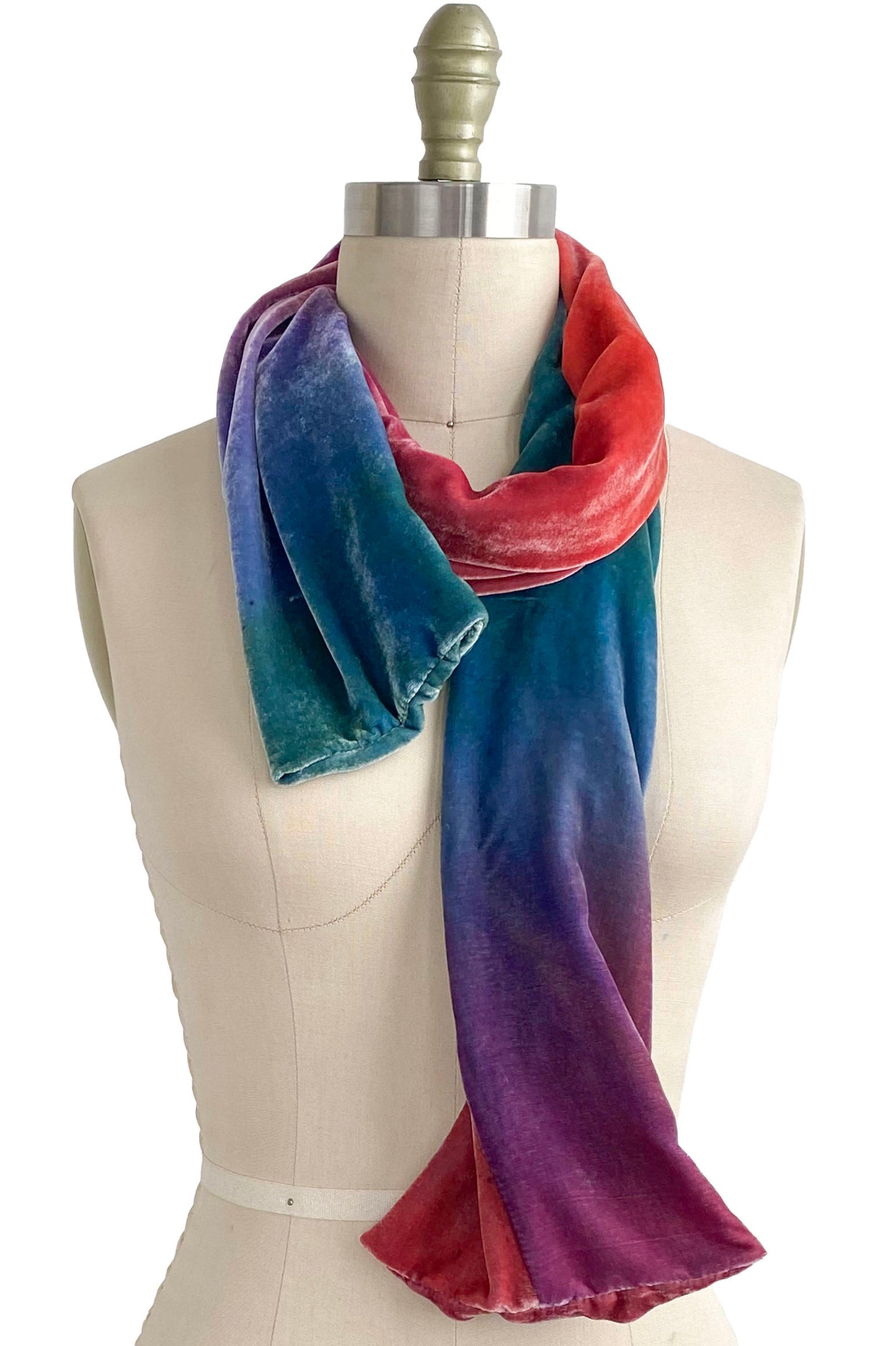 Scarf | Silk Velvet | Ombre Dye | Red, Pink, Purple & Blue