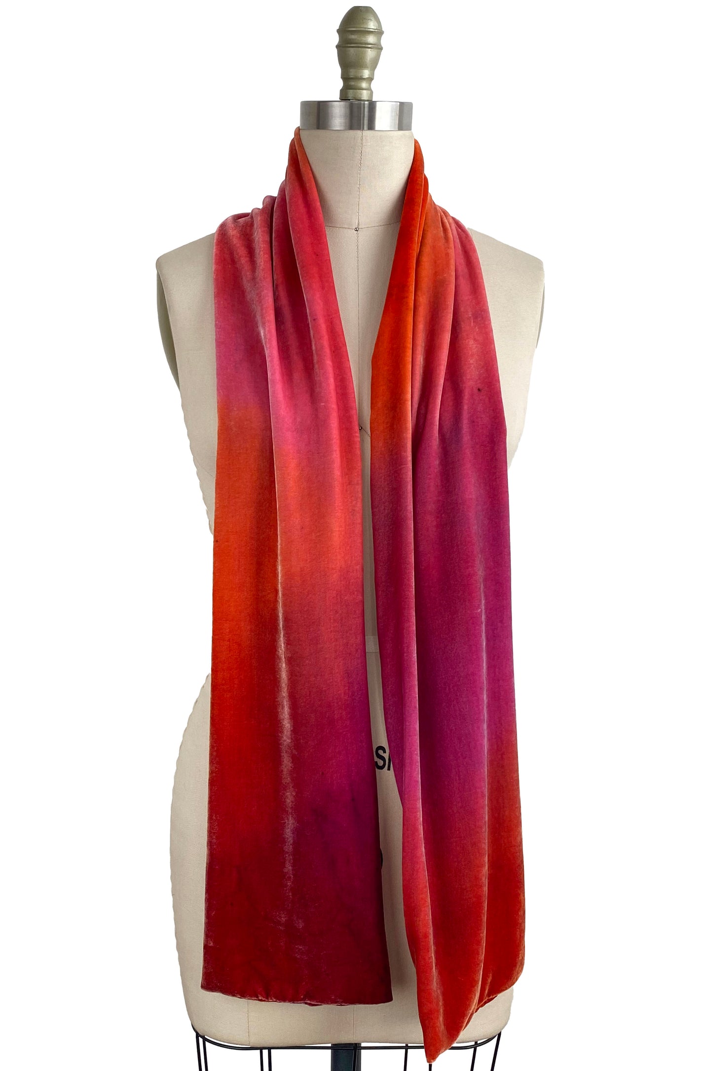 Velvet Scarf w/ Ombre Dye - Red, Orange & Pink