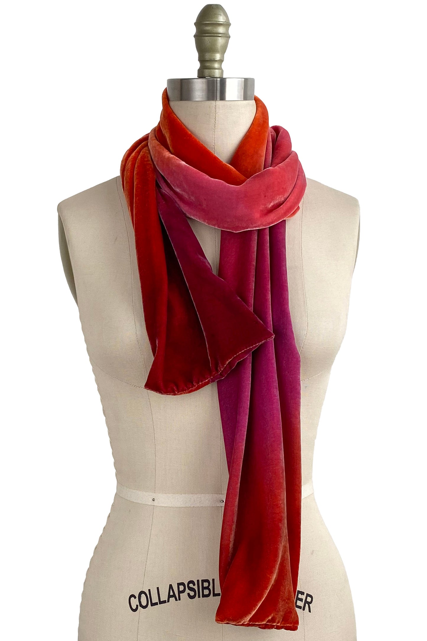 Velvet Scarf w/ Ombre Dye - Red, Orange & Pink