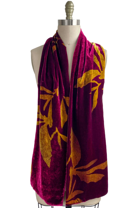 Velvet Scarf w/ Azalea Print - Magenta & Natural