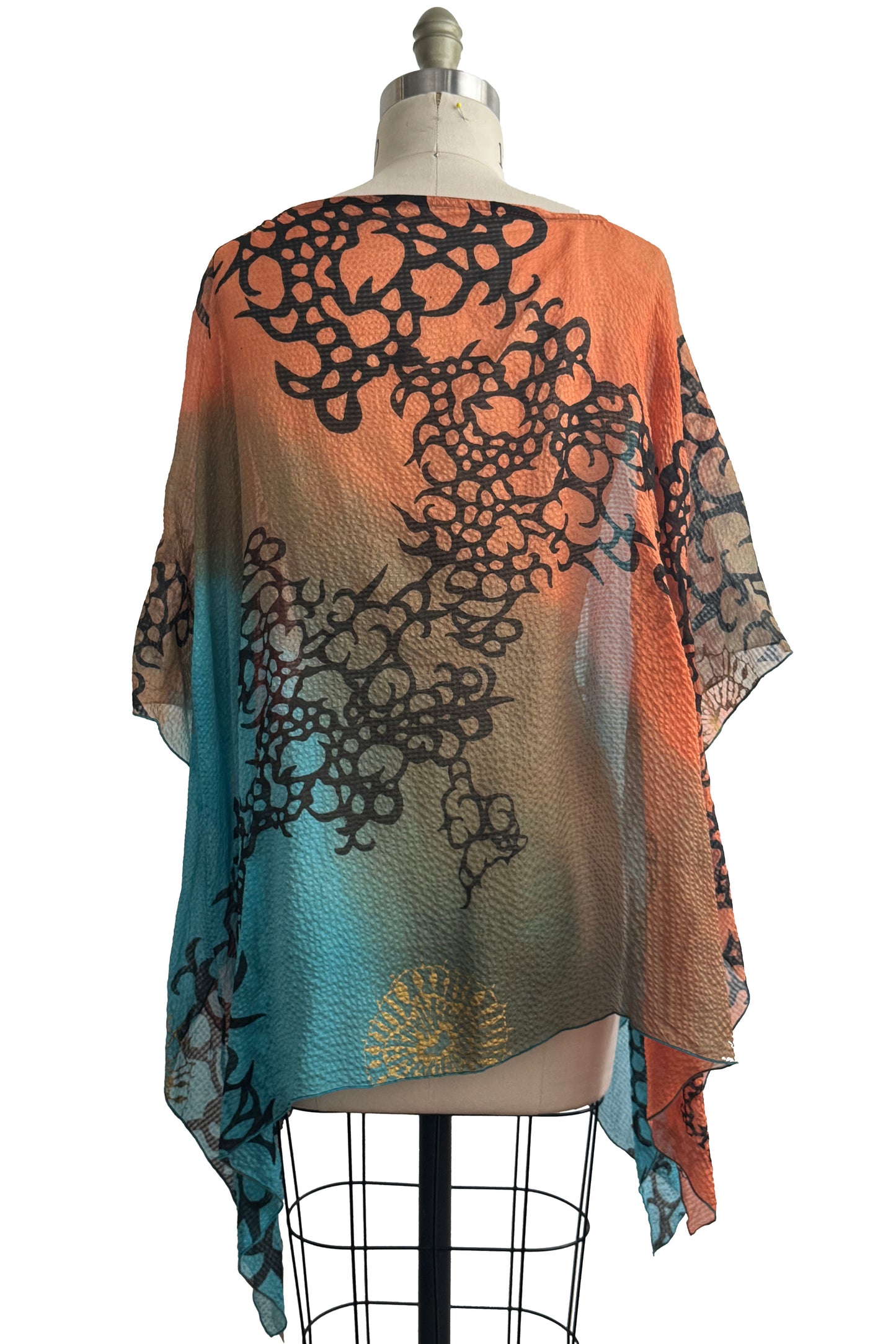 Button Drape | Seersucker Silk | Oceana Print | Orange & Blue