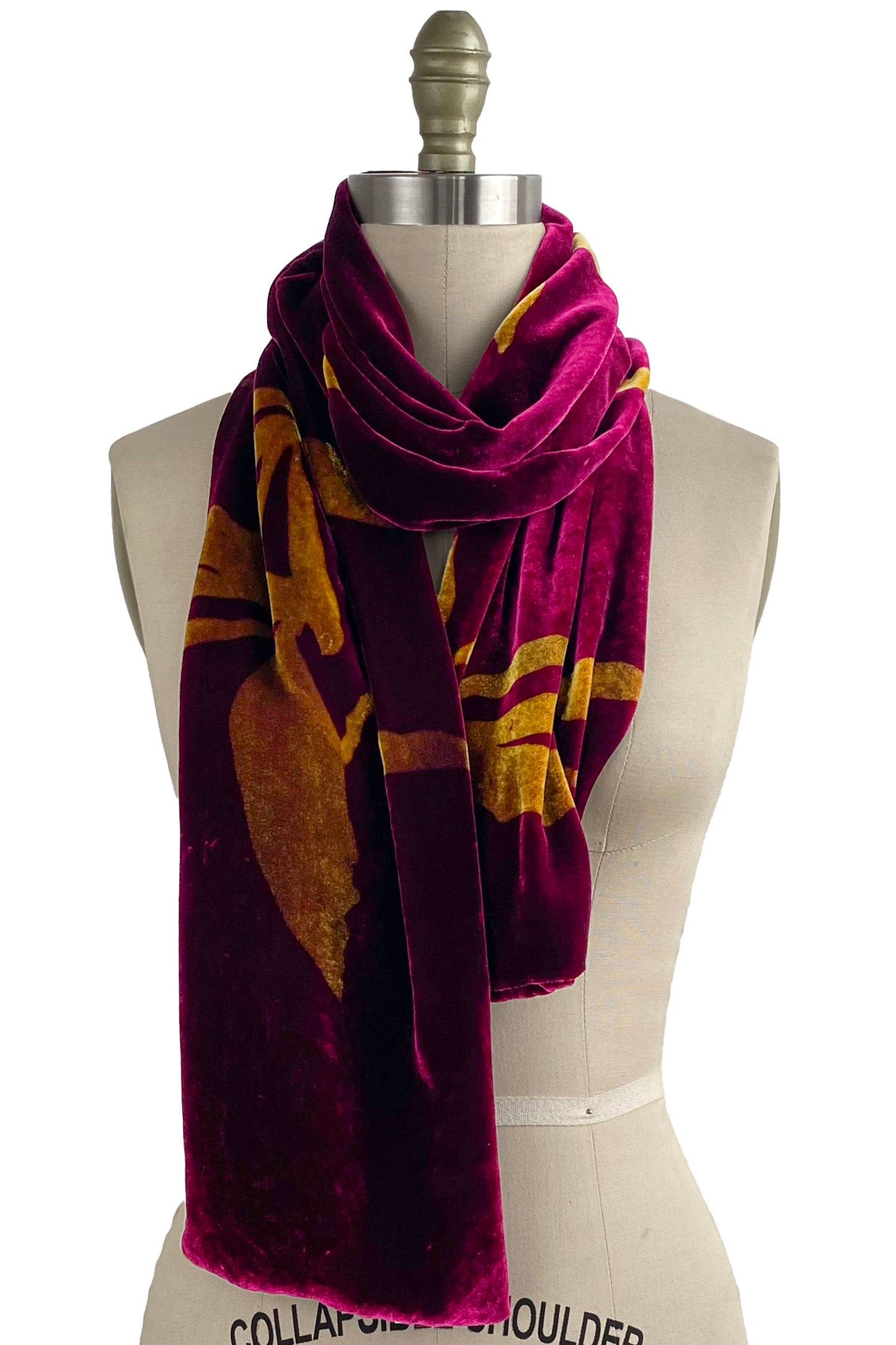 Velvet Scarf w/ Azalea Print - Magenta & Natural