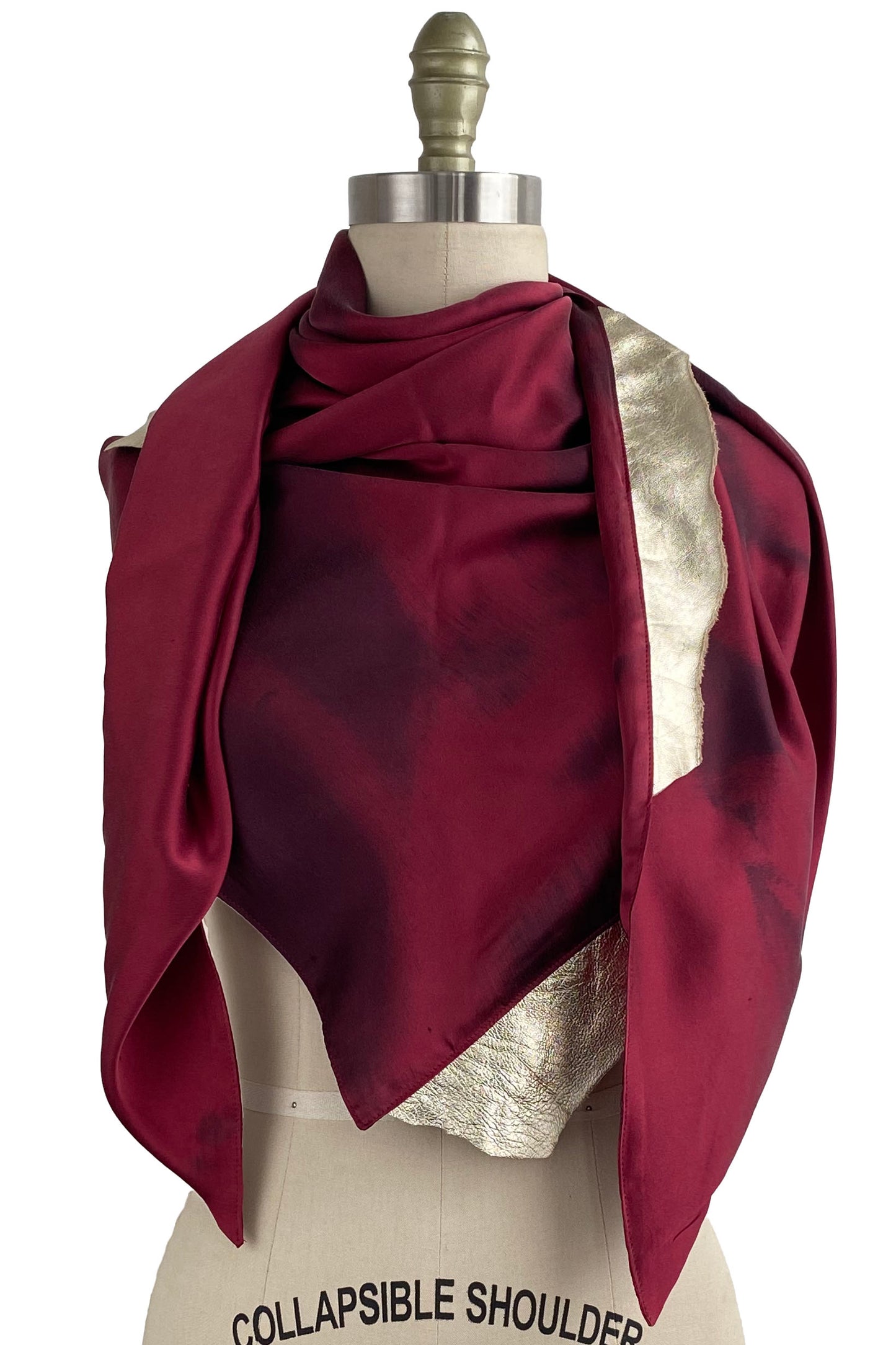 Triangle Shawl w/ Leather Trim, Spray Dye - Red & Gold