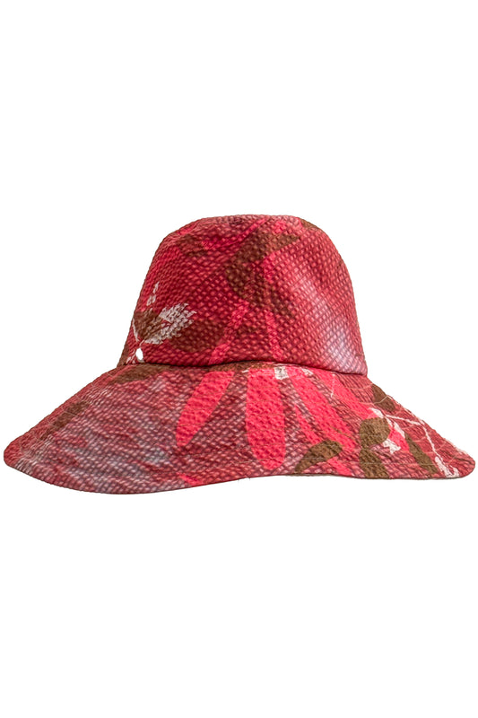 Amalfi Wide Brim Hat | Cotton | Vine Print | Red & Light Sage | Medium