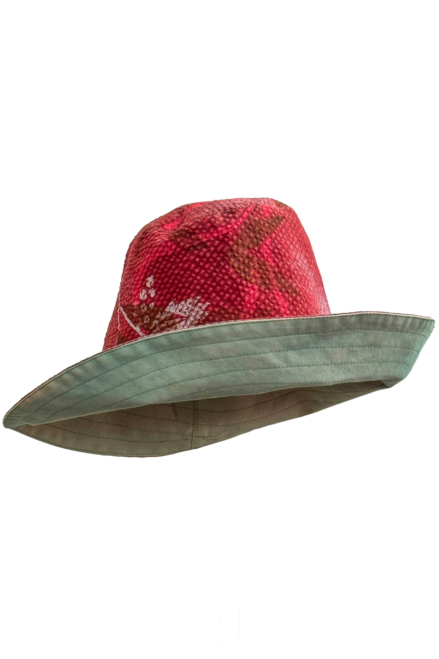 Amalfi Wide Brim Hat | Cotton | Vine Print | Red & Light Sage | Medium
