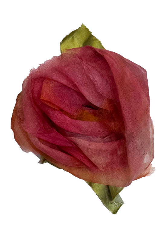 Magnetic Floral Brooch | Rosette | Silk Charmeuse | Coral