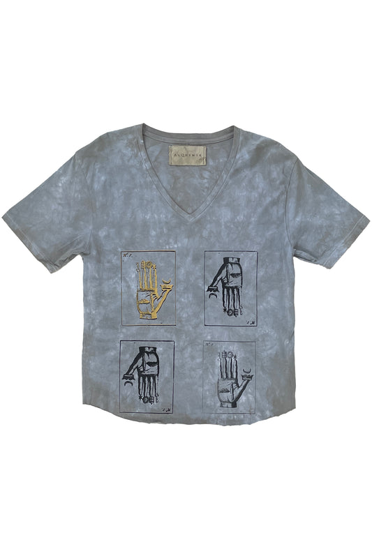 KB x Alquimie Studio T-Shirt | Organic Cotton | Mystic Hand Print & Cut-off | Grey | Large