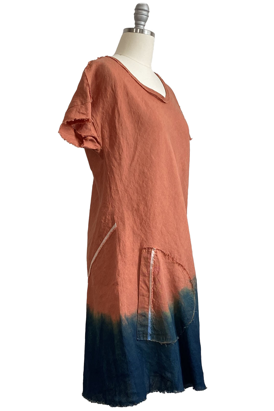Athena Dress w/ Round Pockets - Orange & Navy