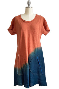 Athena Dress w/ Round Pockets - Orange & Navy