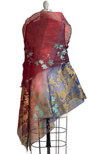 Load image into Gallery viewer, Asymmetrical Wrap Vest - Silk Organza w/ Wallpaper &amp; Hops Vine - Blue &amp; Red Ombre
