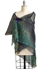 Load image into Gallery viewer, Asymmetrical Wrap Vest - Silk Organza w/ Branch &amp; Vine - Black &amp; Green Ombre

