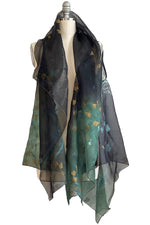 Load image into Gallery viewer, Asymmetrical Wrap Vest - Silk Organza w/ Branch &amp; Vine - Black &amp; Green Ombre
