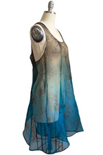 Load image into Gallery viewer, Apron Dress in Organza w/ Muses Print - Turquoise &amp; Olive Ombre
