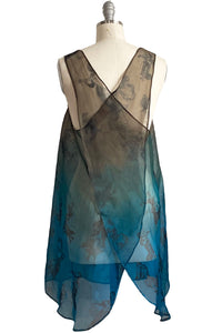 Apron Dress in Organza w/ Muses Print - Turquoise & Olive Ombre