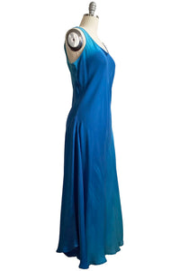 Fan Dress in Silk Georgette - Turquoise & Blue - L