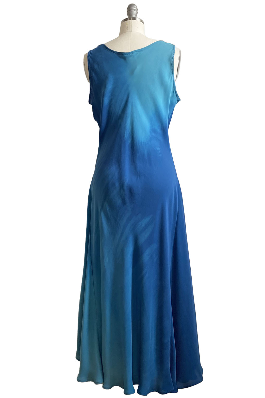 Fan Dress in Silk Georgette - Turquoise & Blue - L
