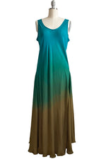 Load image into Gallery viewer, Fan Dress in Silk Georgette - Turquoise &amp; Olive Ombre - L
