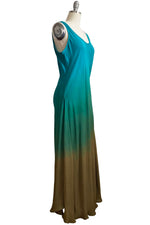 Load image into Gallery viewer, Fan Dress in Silk Georgette - Turquoise &amp; Olive Ombre - L
