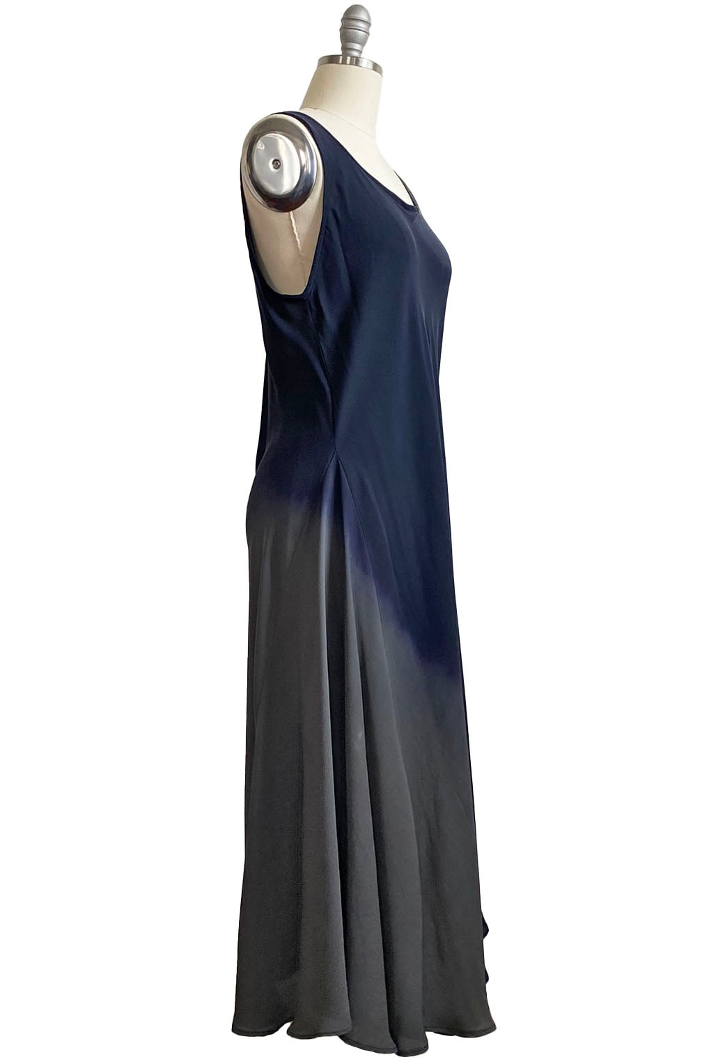 Fan Dress in Silk Georgette - Navy & Grey Ombre - L