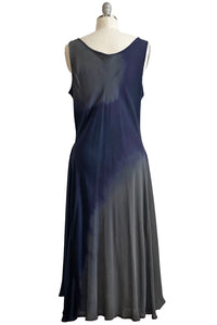 Fan Dress in Silk Georgette - Navy & Grey Ombre - L