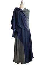 Load image into Gallery viewer, Fan Dress in Silk Georgette - Navy &amp; Grey Ombre - L
