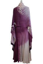 Load image into Gallery viewer, Fan Shawl in Silk Georgette w/ Leather Trim - Purple &amp; Grey Ombre
