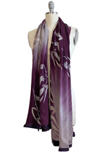 Load image into Gallery viewer, Fan Shawl in Silk Georgette w/ Leather Trim - Purple &amp; Grey Ombre
