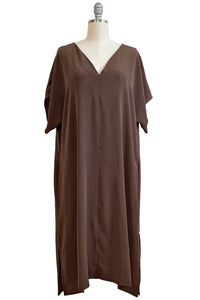 Kaftan Dress Short Sleeve -  Brown Solid