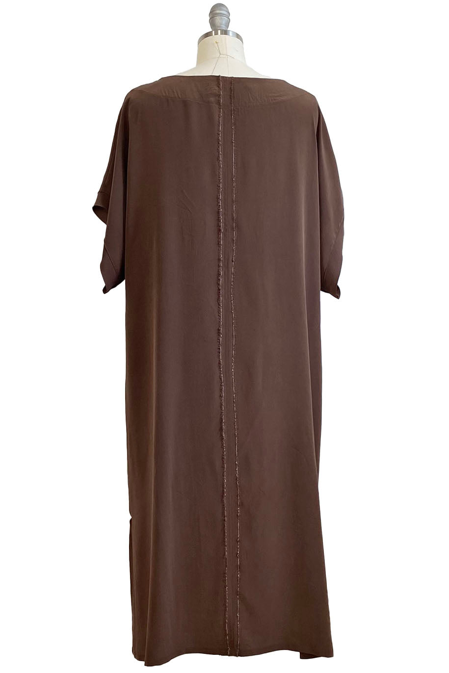 Kaftan Dress Short Sleeve -  Brown Solid